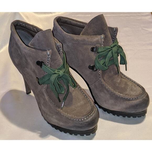 ASH Poppy Suede Lace Up Platform Stiletto Bootie in Sparrow Sz 38.5 / 8.5 US IOB - Picture 2 of 13